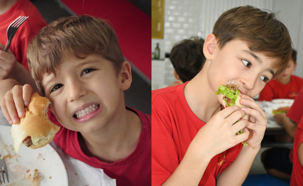 crianças no almoço temático americano e mexicano